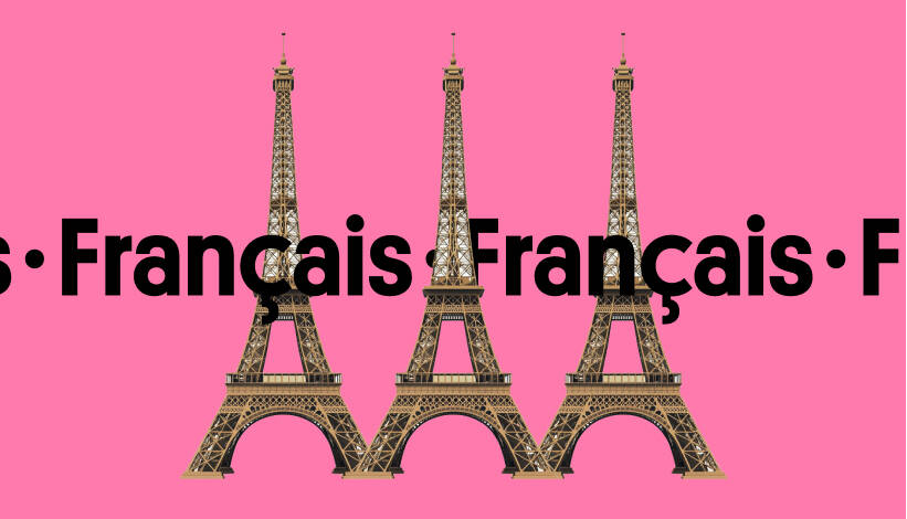 Three Eiffel Towers with "Francais" repeating in overlaid text